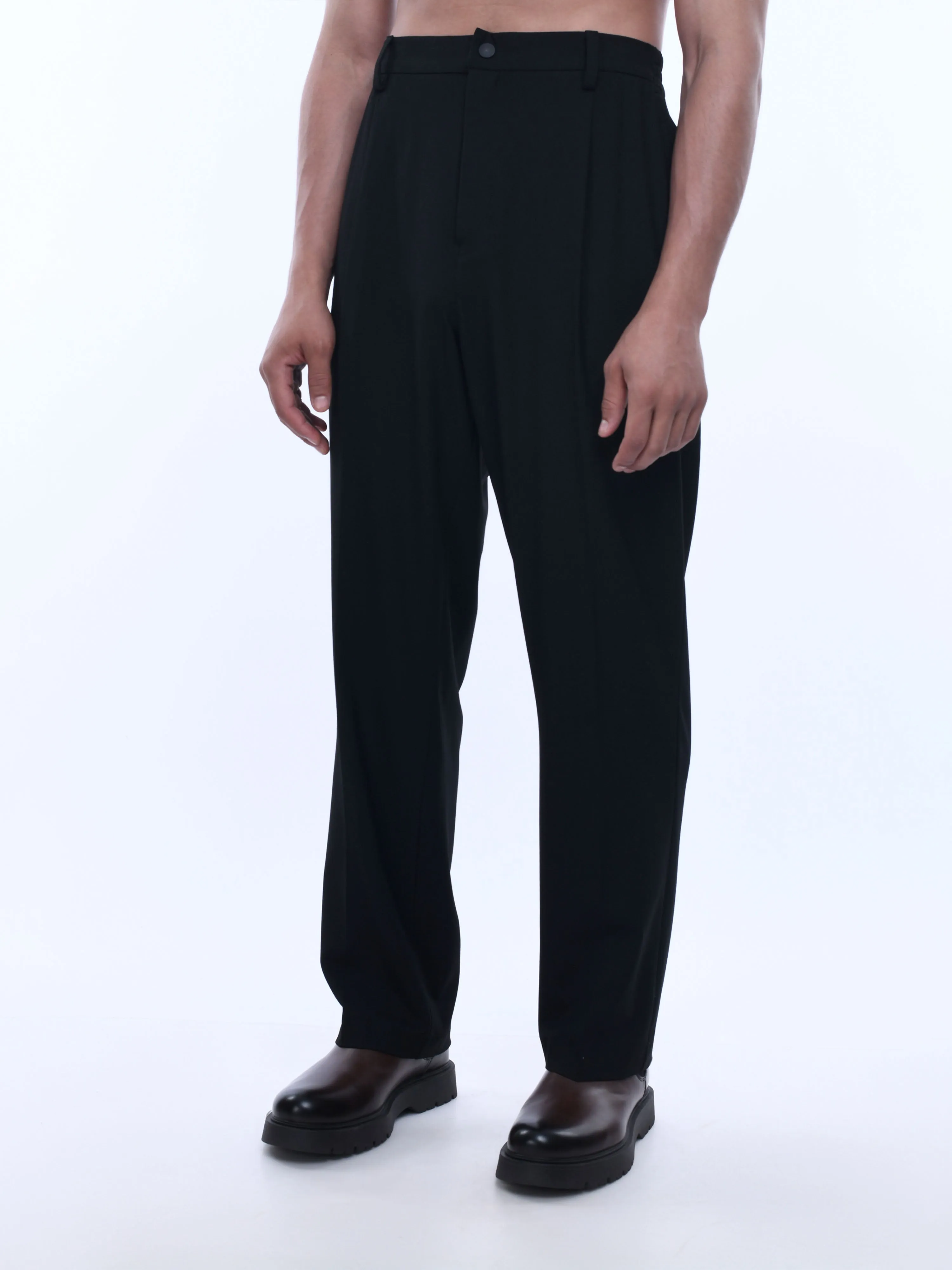 Soft Handle Relaxed Black Trousers