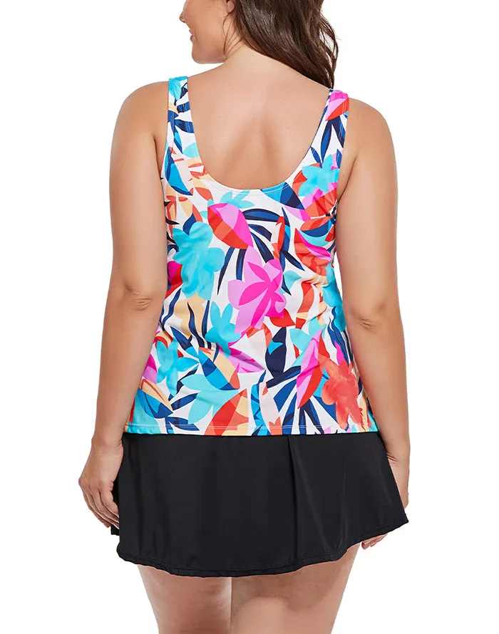 Summervivi-Multi Tropical  Classic Tankini Set With Skirt