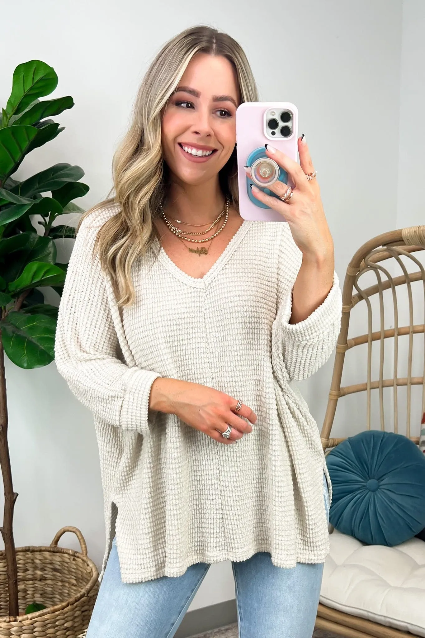 Tetrah V-Neck Waffle Knit Top - BACK IN STOCK