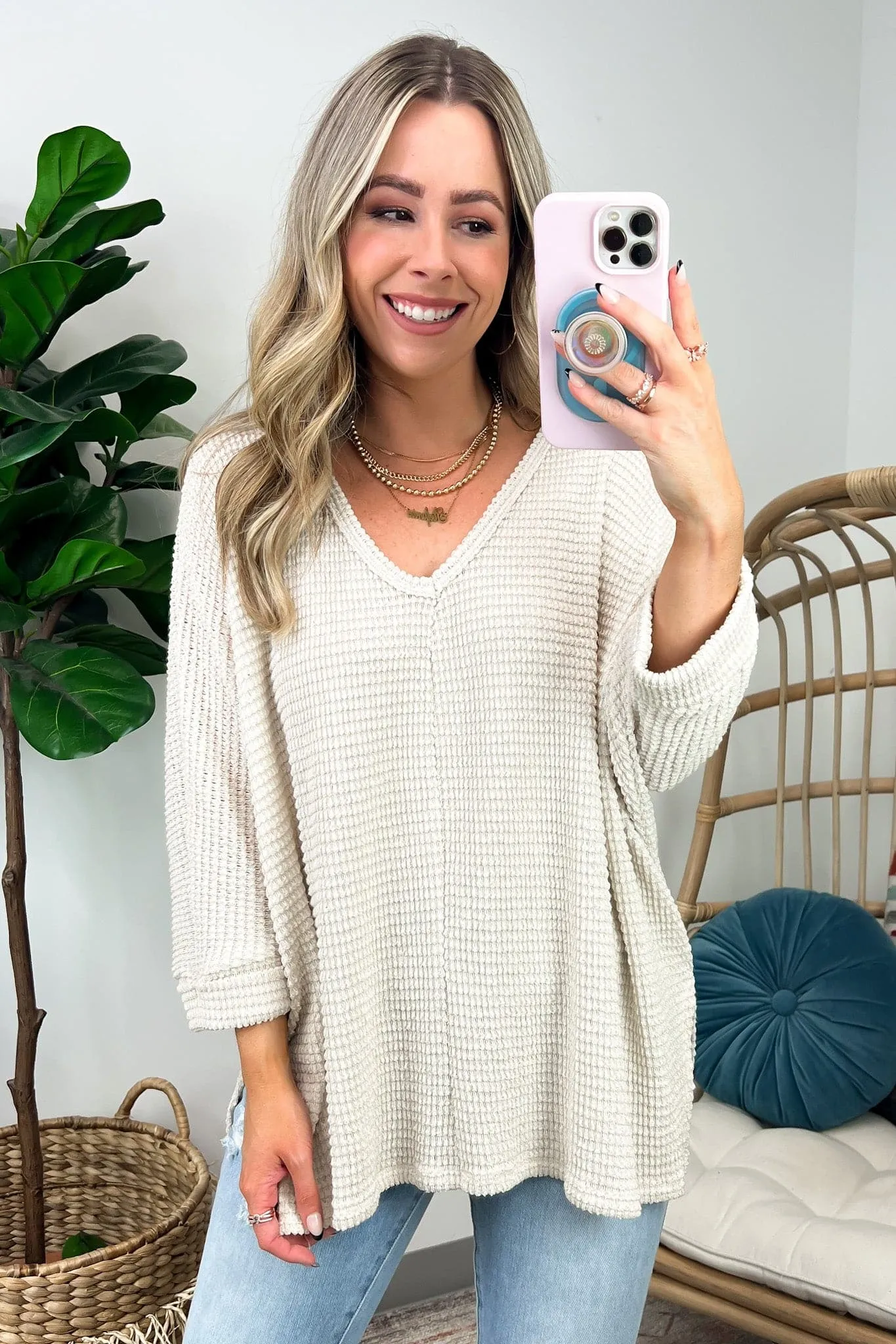 Tetrah V-Neck Waffle Knit Top - BACK IN STOCK
