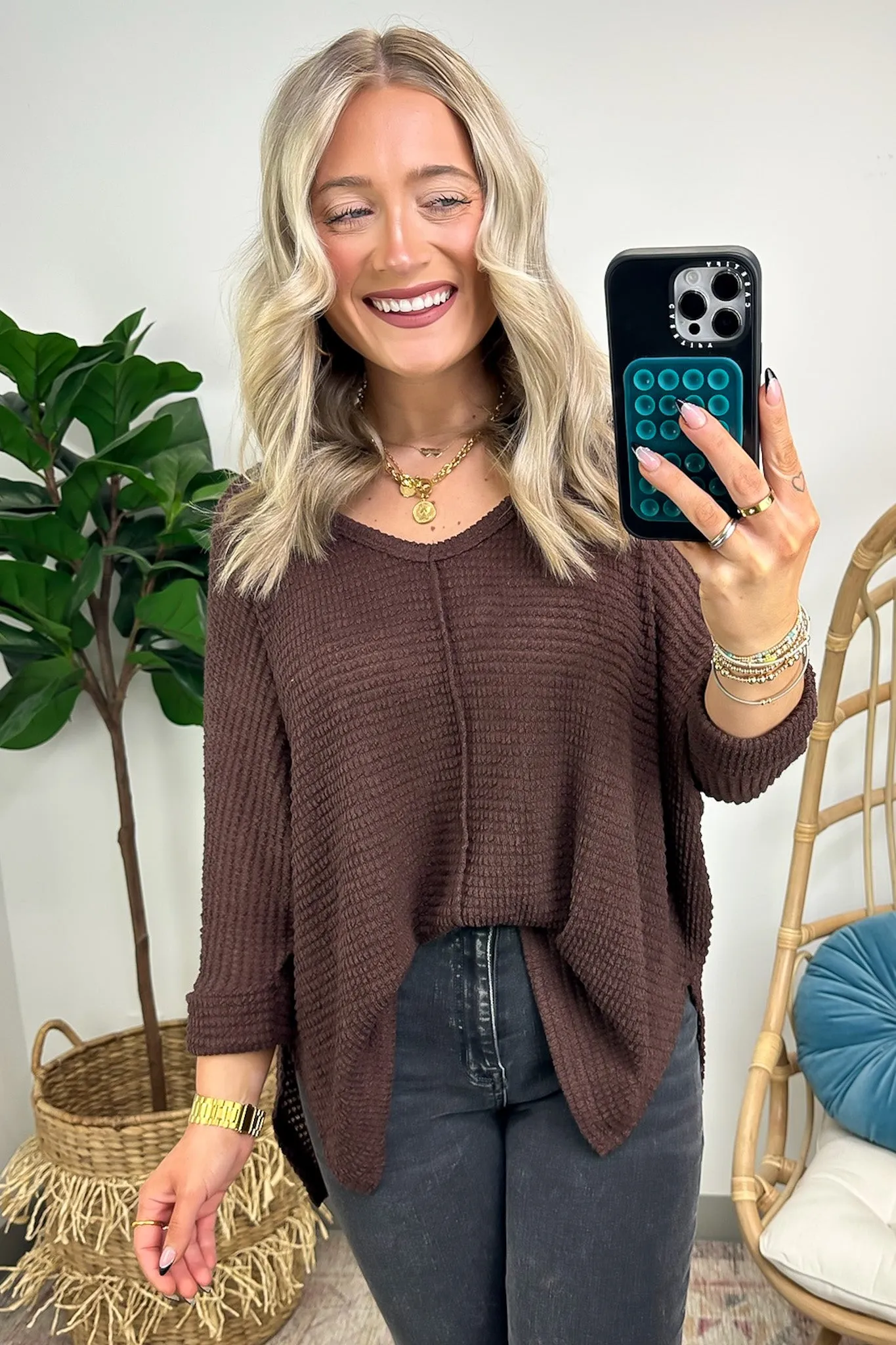 Tetrah V-Neck Waffle Knit Top - BACK IN STOCK