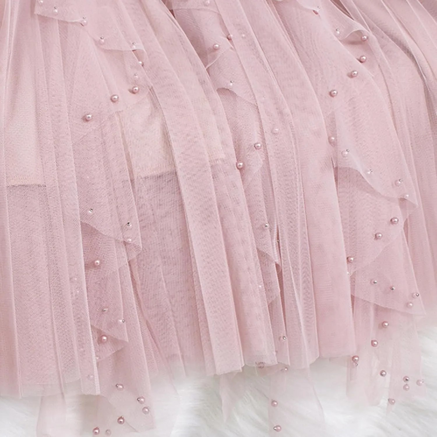 Tulle Skirts for Women Solid Color Flowy Midi Skirt Irregular Hem Mesh Layered High Elastic Waist A-line Swing Skirts