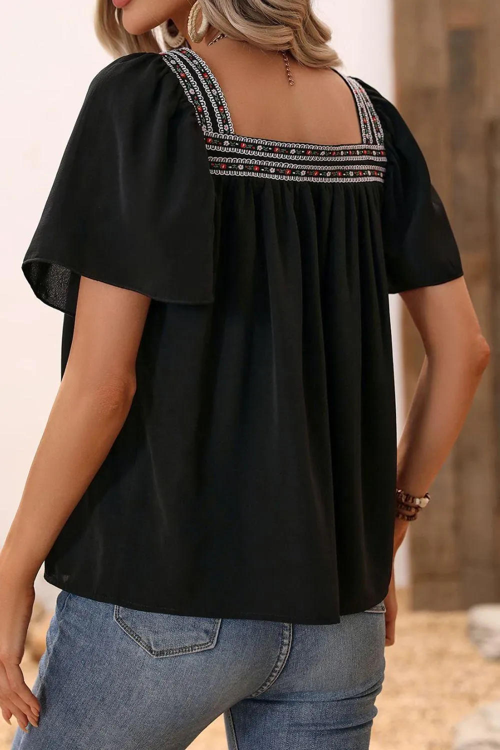 Unshaken Short Sleeve Square Neck Blouse