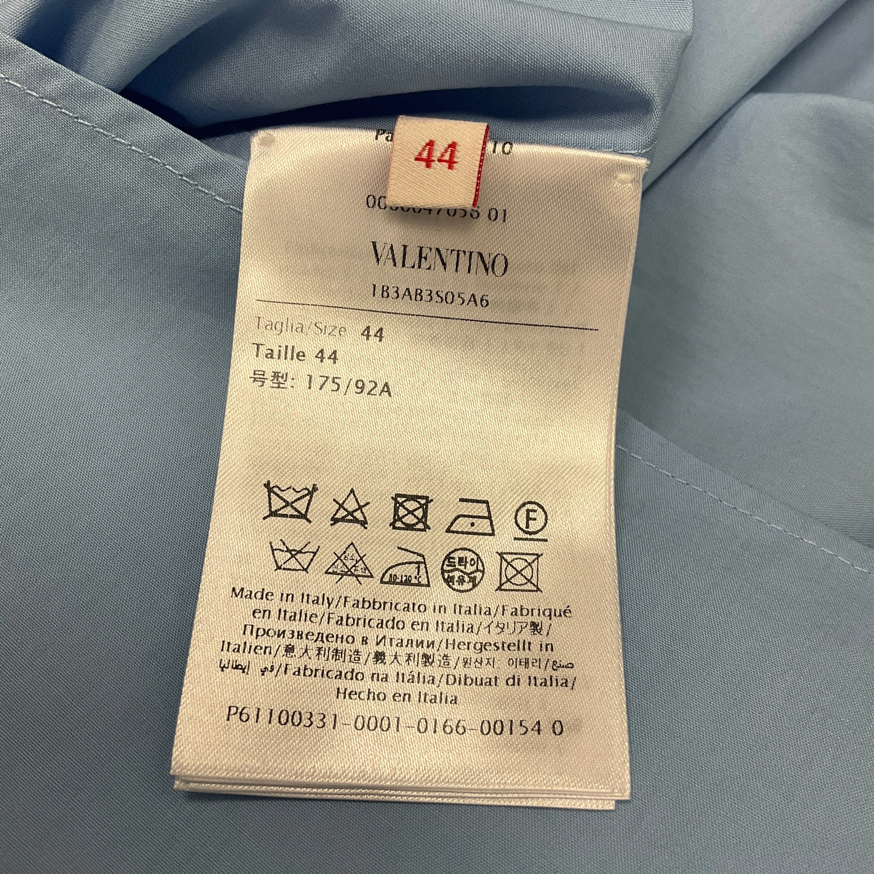 Valentino Blue 2022 Pussy-Bow Tailored Long-Sleeved Shirt
