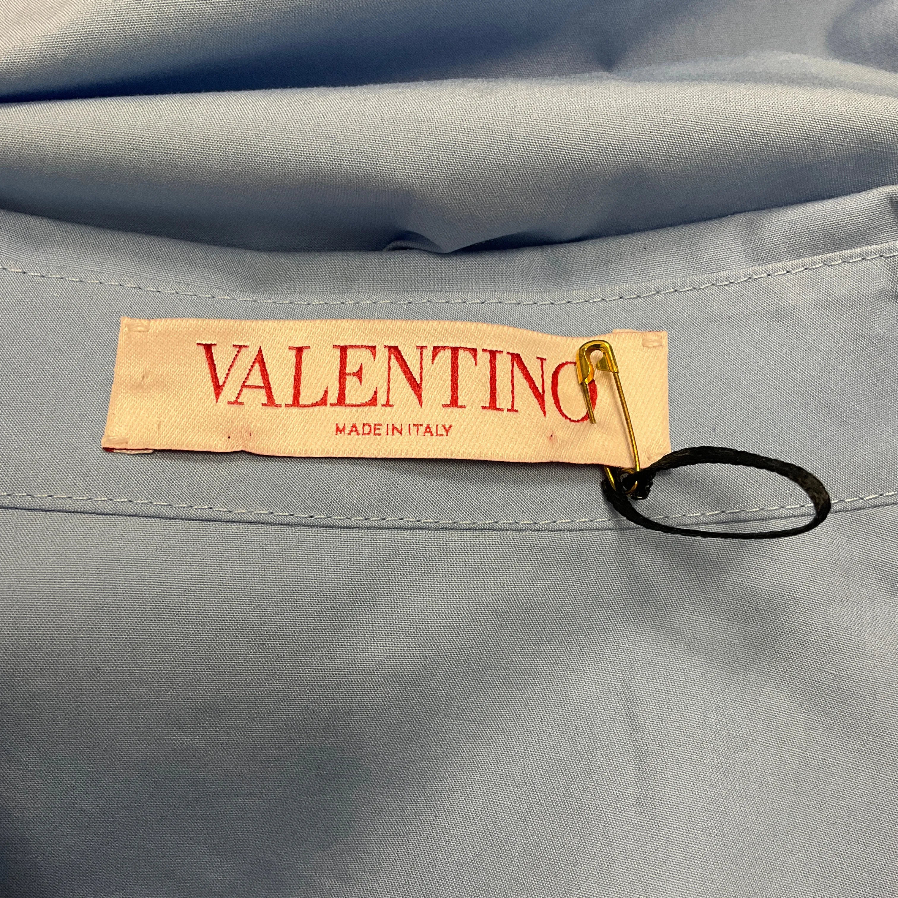 Valentino Blue 2022 Pussy-Bow Tailored Long-Sleeved Shirt