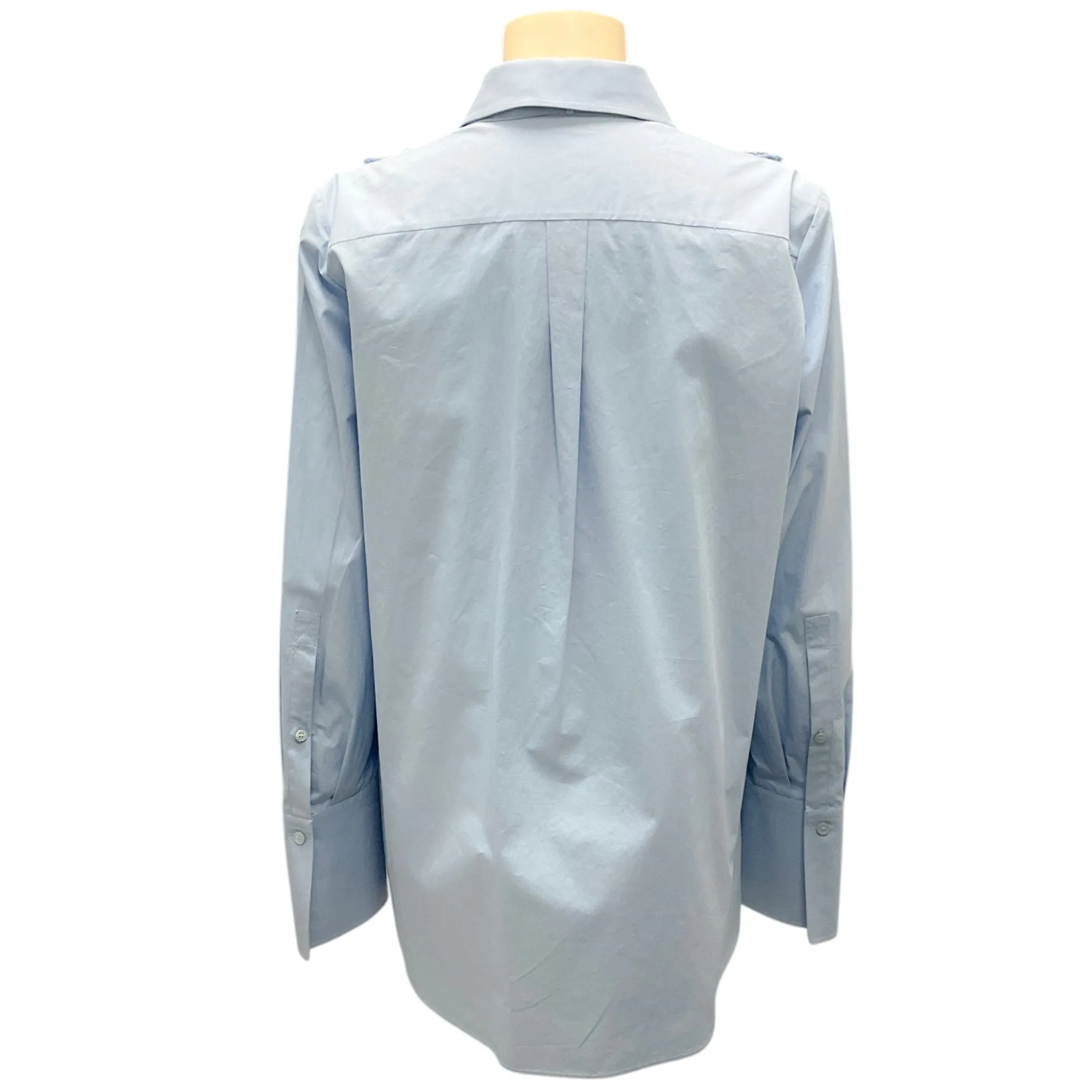 Valentino Blue 2022 Pussy-Bow Tailored Long-Sleeved Shirt