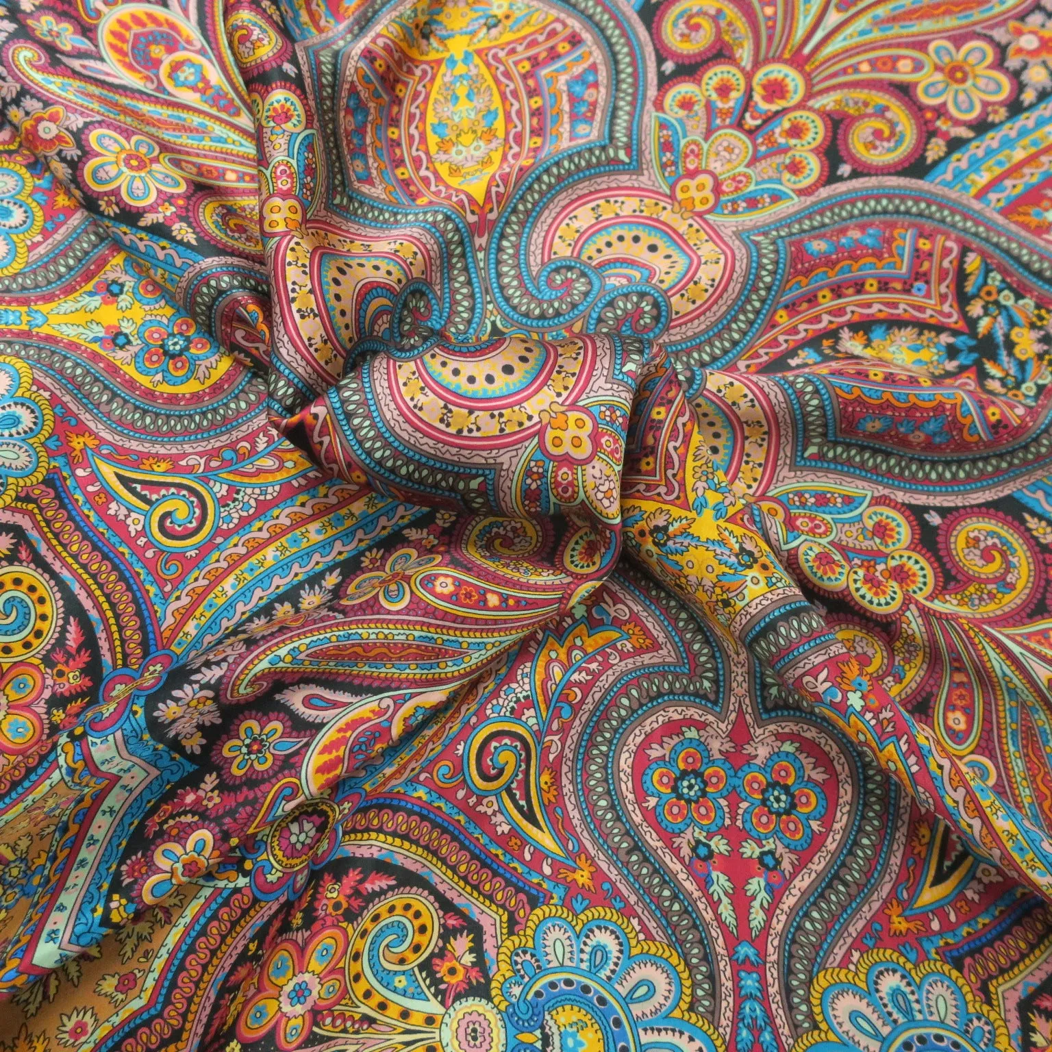 Wine Burgundy Mandalas Printed Silk Charmeuse Fabric