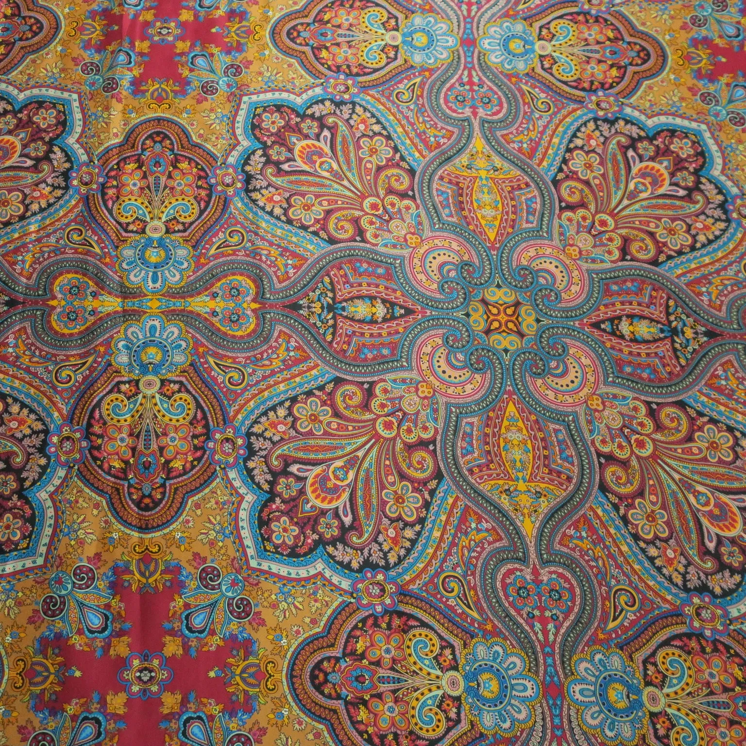 Wine Burgundy Mandalas Printed Silk Charmeuse Fabric