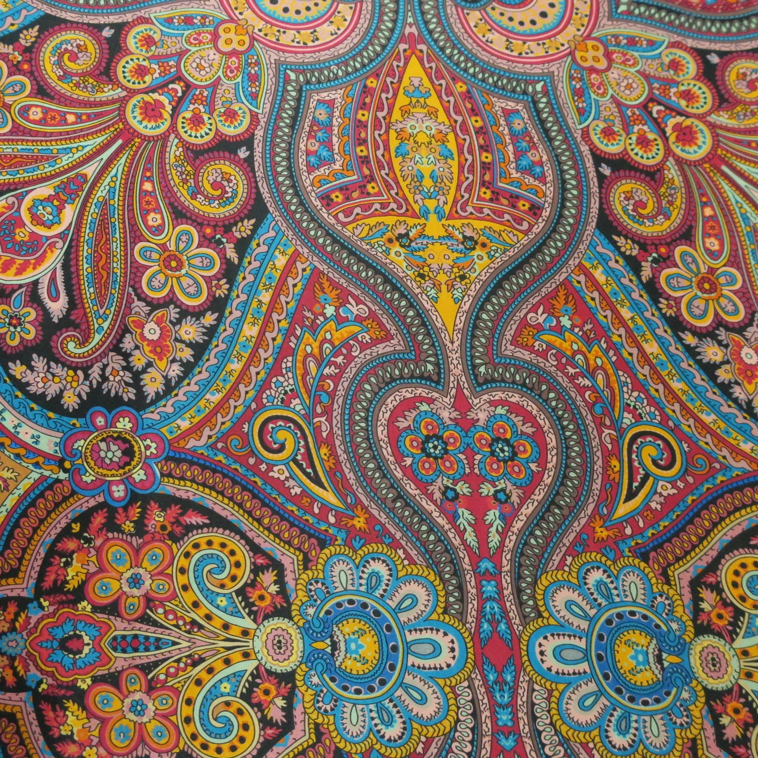 Wine Burgundy Mandalas Printed Silk Charmeuse Fabric