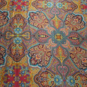 Wine Burgundy Mandalas Printed Silk Charmeuse Fabric