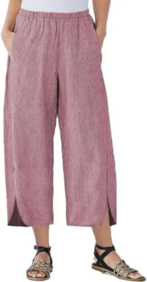 Womens Casual Linen Pants Summer Flowy Elastic Ankle Pants Plus Size Cropped Trousers High Waisted Wide Leg Pants