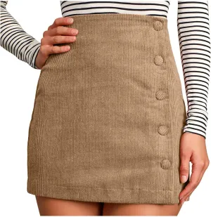 Womens Corduroy Skirts Spring High Waist Button Down Bodycon Short Mini Skirt Fashion Business Casual Skirt for Work