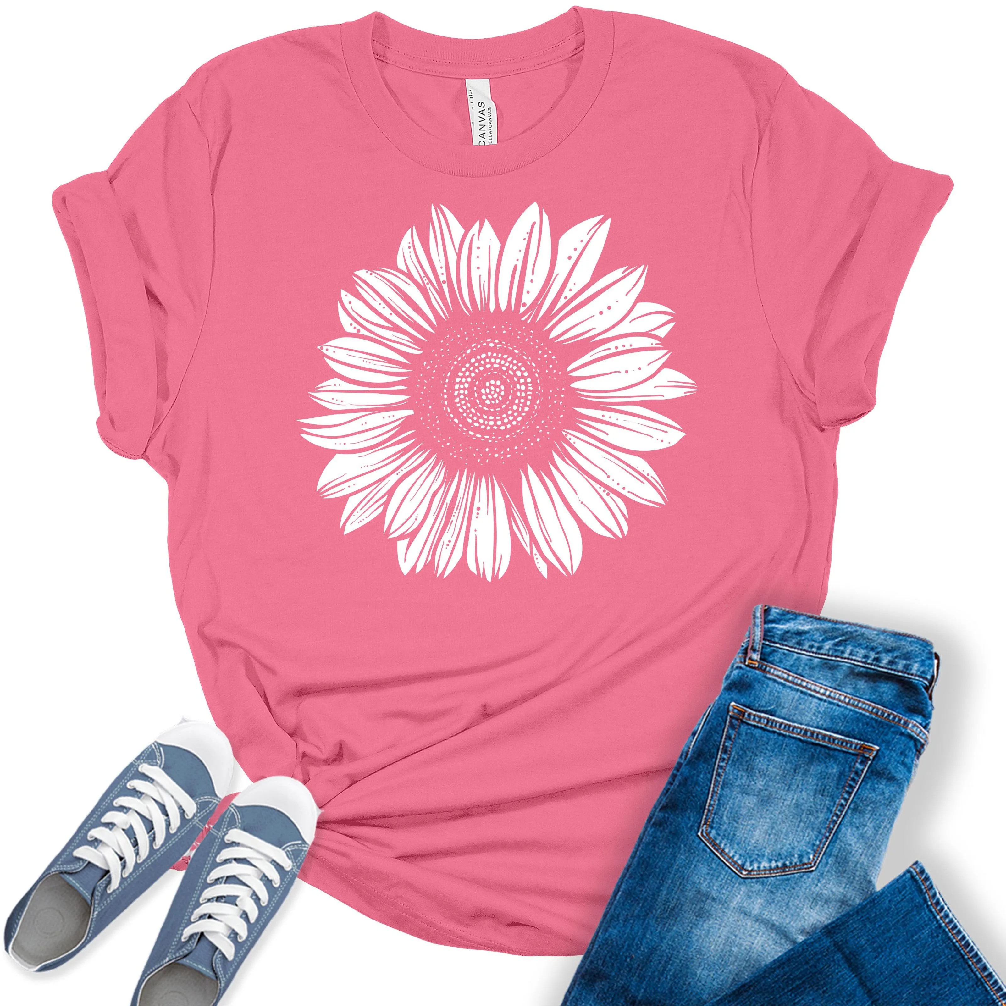 Women's Graphic Sunflower T Shirt Trendy Summer Bella Top Casual Plus Size Tee