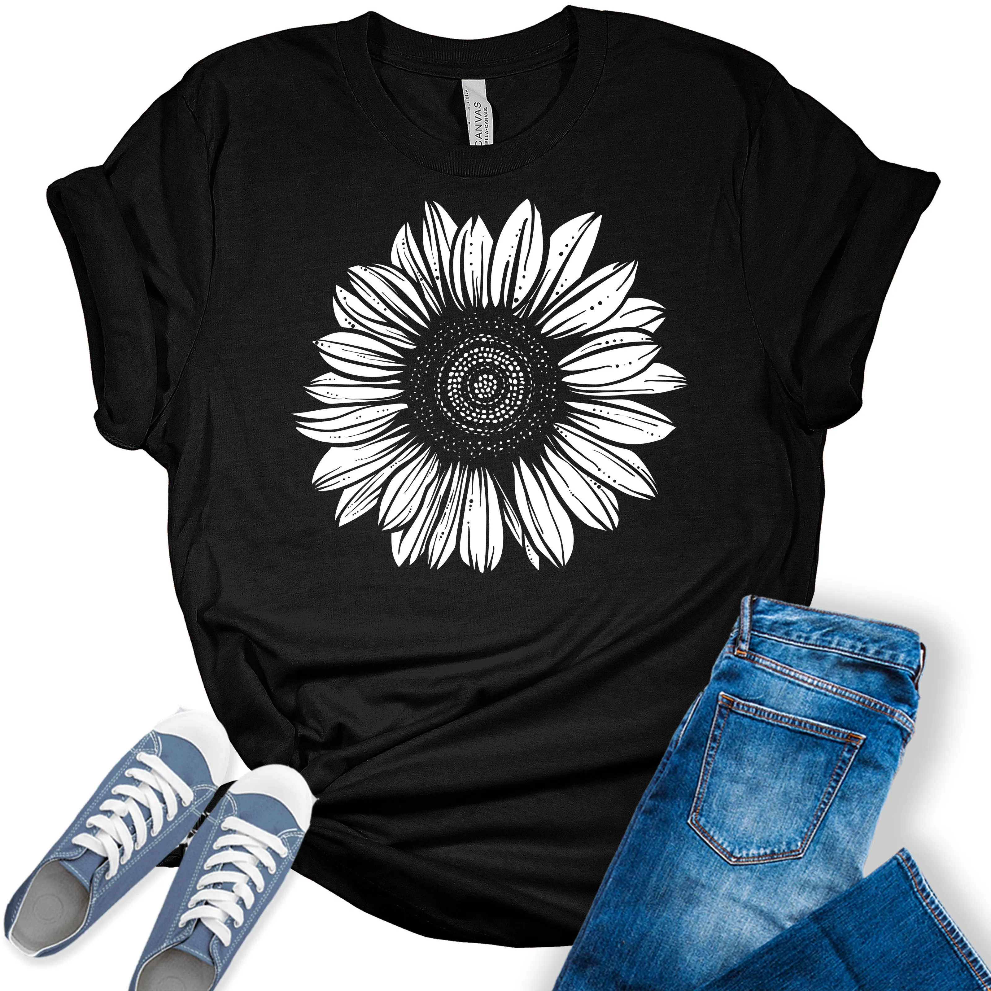 Women's Graphic Sunflower T Shirt Trendy Summer Bella Top Casual Plus Size Tee