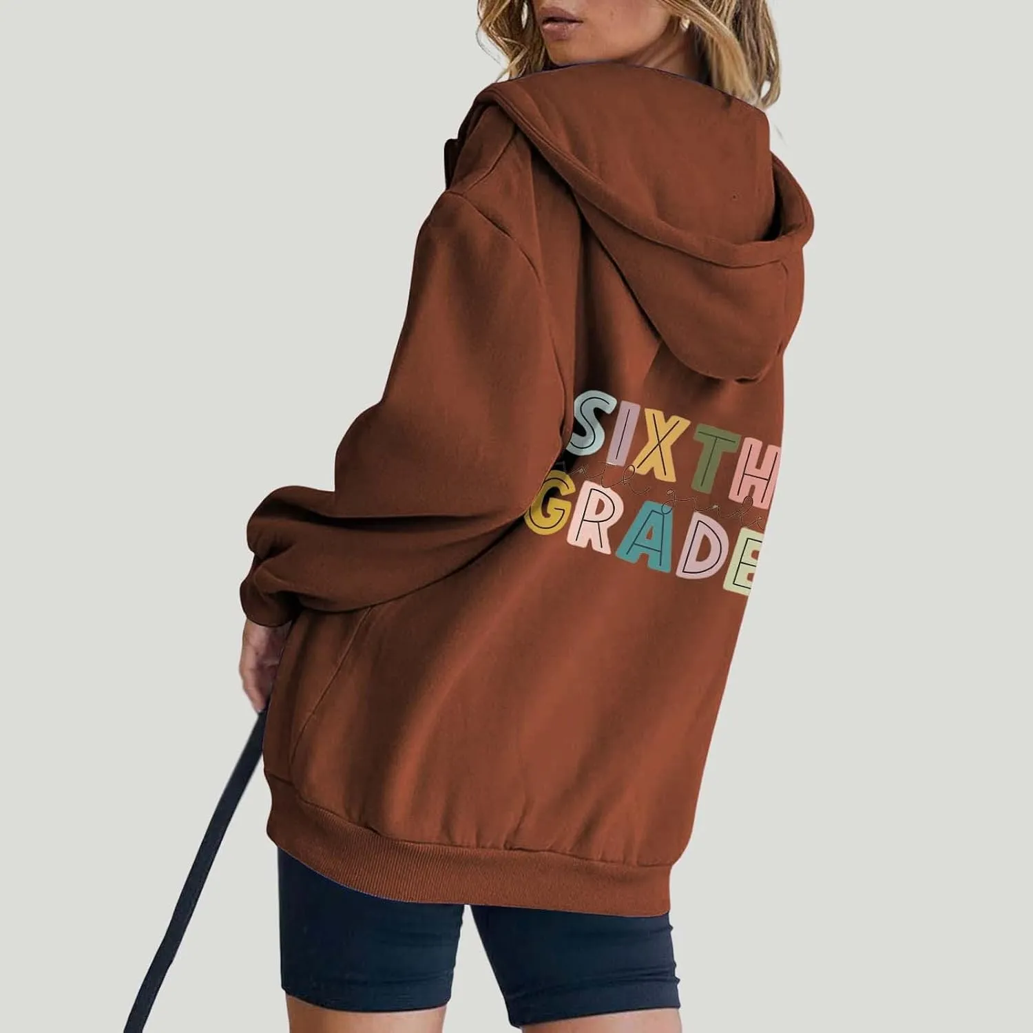 Womens Hoodies Letter Print Drawstring Long Sleeve Hooded Sweatshirt Autumn Casual Coat Zip Up Jackets with Pocketes