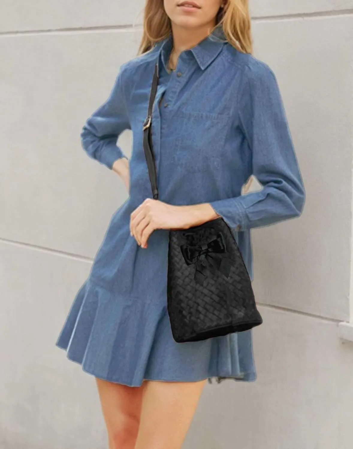 Women's Long Sleeve Denim Shirt Dress 2025 Button Down Ruffle Flowy Collared Mini Jeans Dress