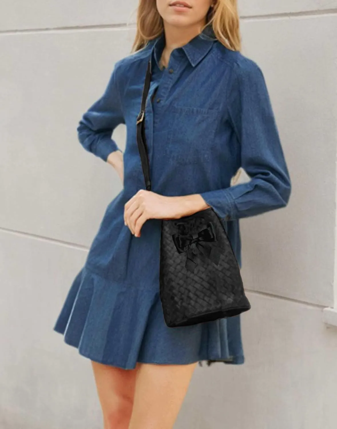 Women's Long Sleeve Denim Shirt Dress 2025 Button Down Ruffle Flowy Collared Mini Jeans Dress