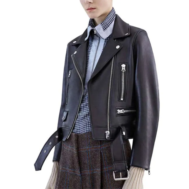 Women's Relaxed-fit Cropped Style Belted Vegan Leather Jackets