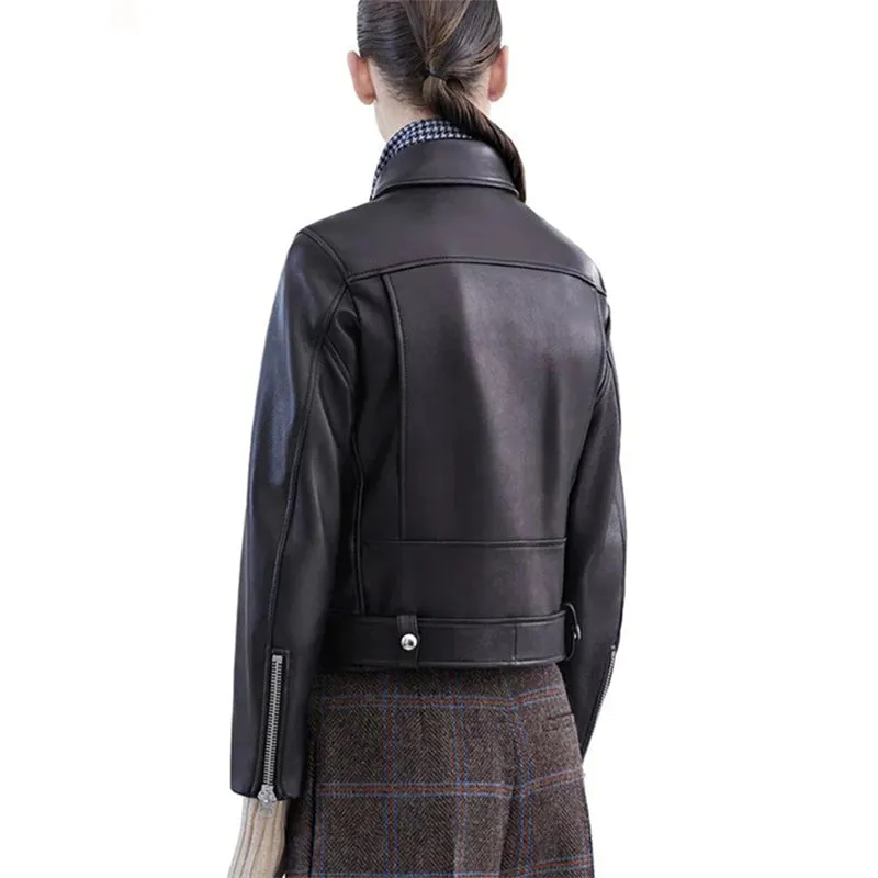 Women's Relaxed-fit Cropped Style Belted Vegan Leather Jackets