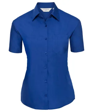 Womens short sleeve polycotton easycare poplin shirt | Bright Royal