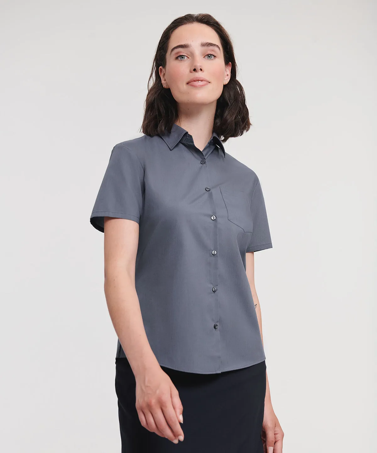 Womens short sleeve polycotton easycare poplin shirt | Bright Royal