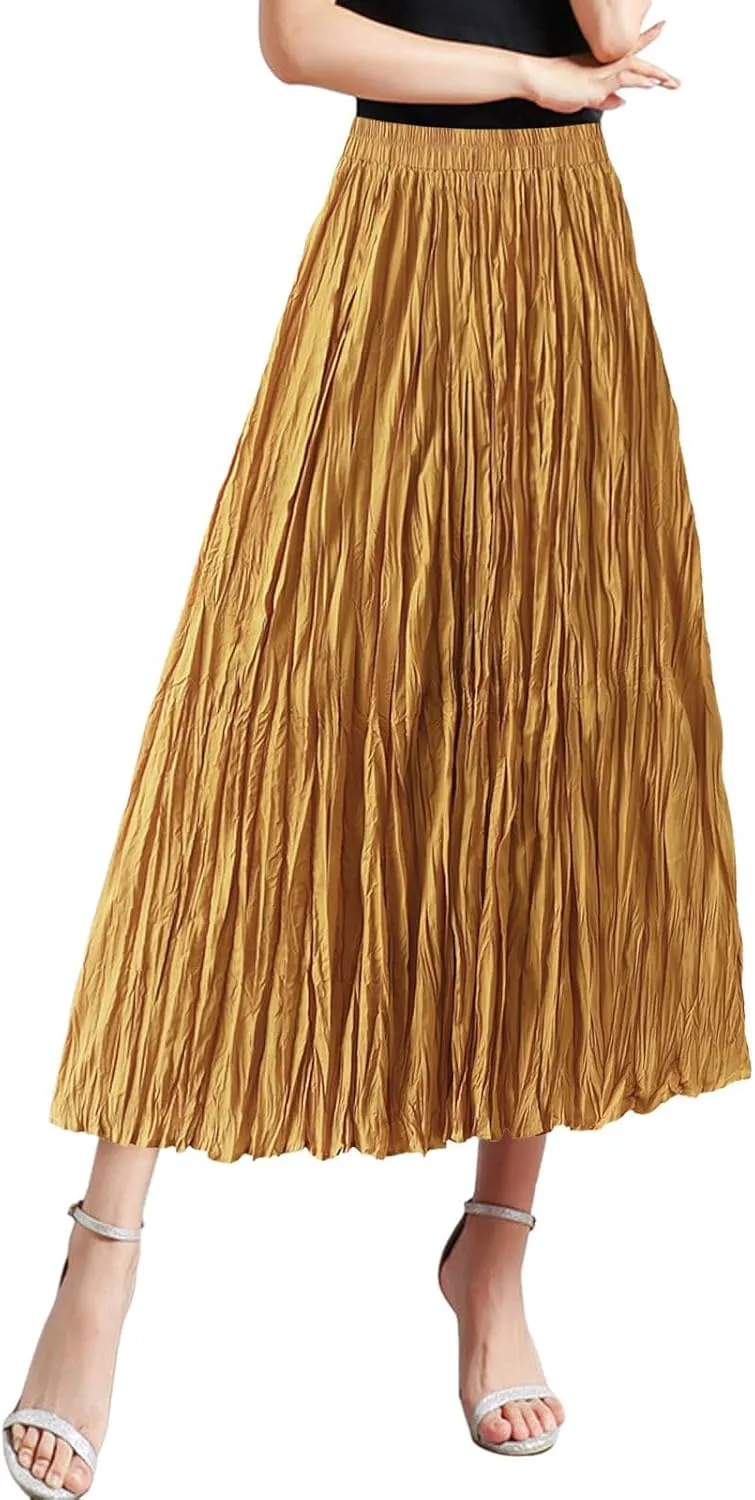 Womens Tulle Ruffle Pleated Skirts Fashion Solid Versatile A Line Maxi Skirt Holiday High Waisted Reversible Skirts