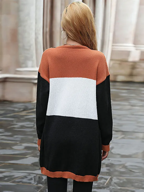 Women’s V Neck Long Sleeve Turbo Colorblocked Cardigan