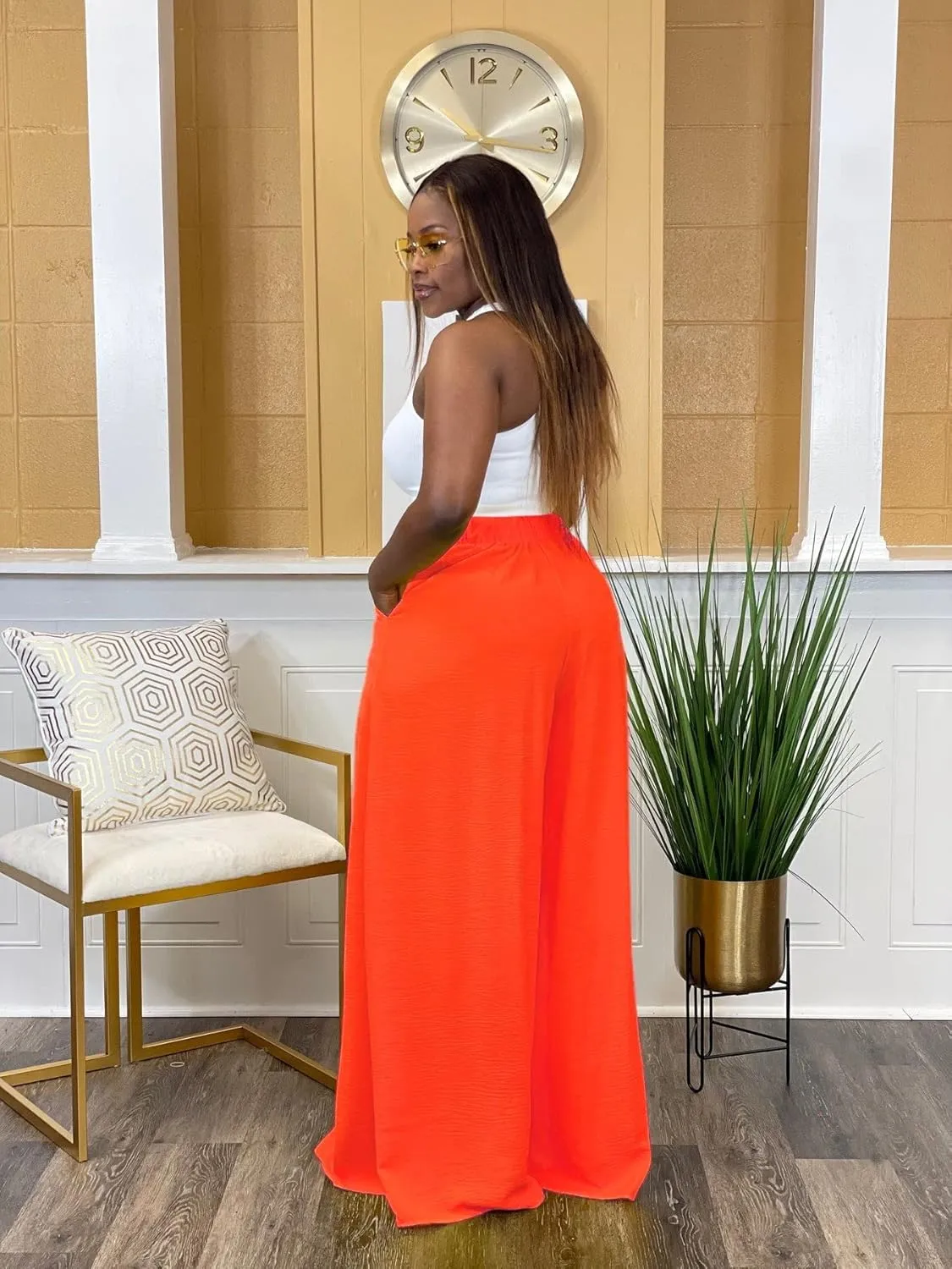 Women's Wide Leg Long Palazzo Pants High Waist Loose Fit Casual Flowy Pants Trousers with Pockets