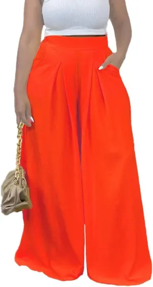 Women's Wide Leg Long Palazzo Pants High Waist Loose Fit Casual Flowy Pants Trousers with Pockets